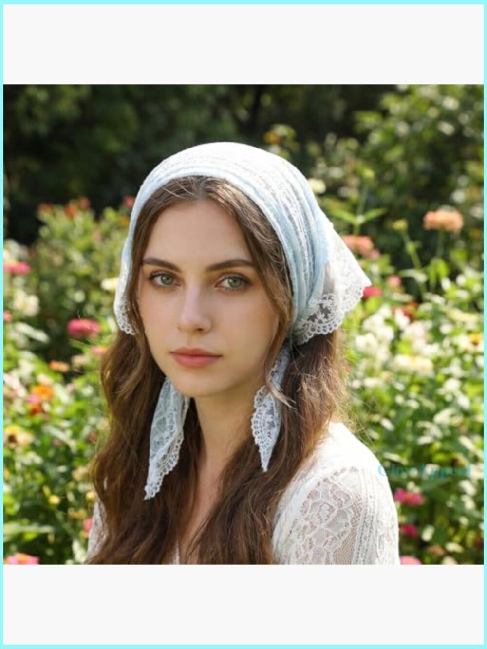 Vintage Lace Triangle Head Scarf, Polyester, 78x32cm, 2-Piece Set - Picture 7 of 7